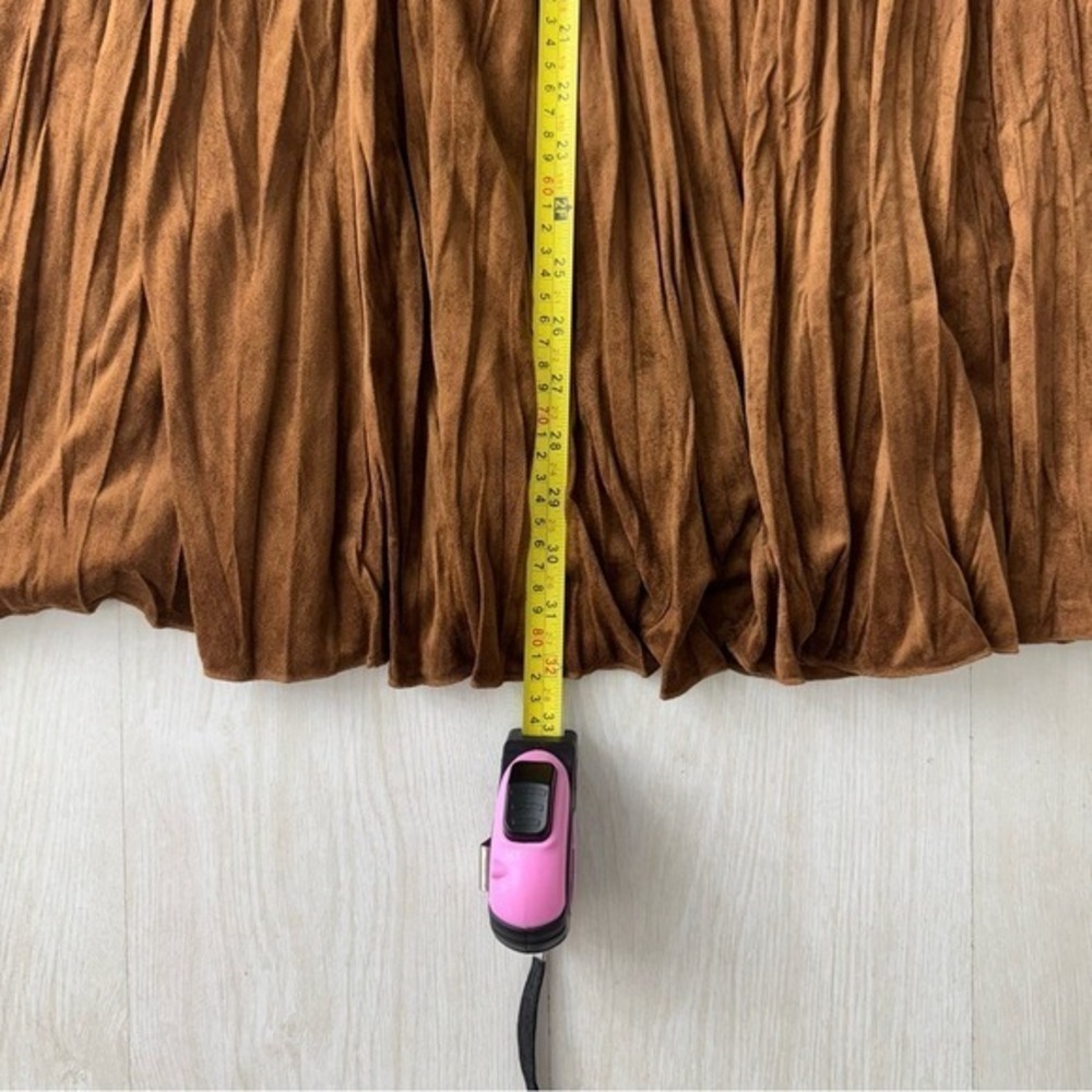 Coldwater Creek Brown Suede Midi Skirt Elastic Waist Flounce Hem M - Picture 9 of 10